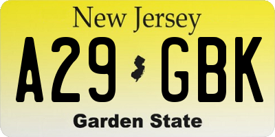 NJ license plate A29GBK