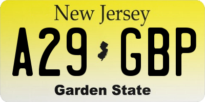 NJ license plate A29GBP