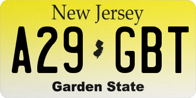 NJ license plate A29GBT