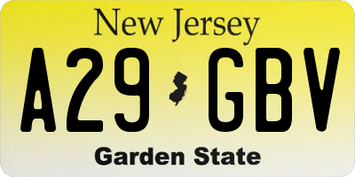 NJ license plate A29GBV