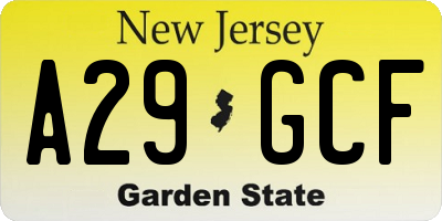 NJ license plate A29GCF