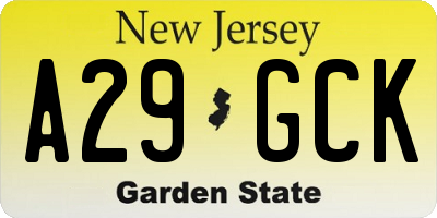 NJ license plate A29GCK