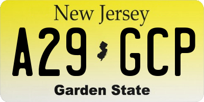 NJ license plate A29GCP