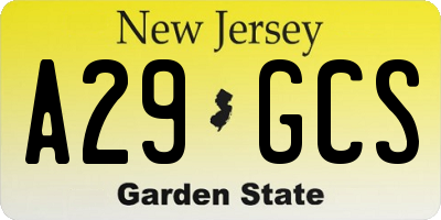 NJ license plate A29GCS