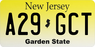 NJ license plate A29GCT