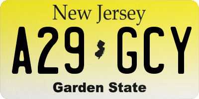 NJ license plate A29GCY