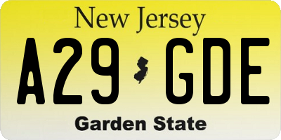 NJ license plate A29GDE