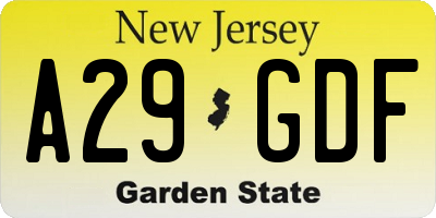 NJ license plate A29GDF