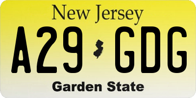 NJ license plate A29GDG