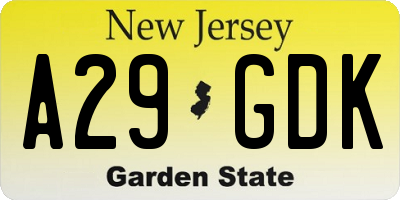NJ license plate A29GDK