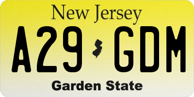 NJ license plate A29GDM