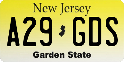 NJ license plate A29GDS