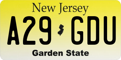 NJ license plate A29GDU