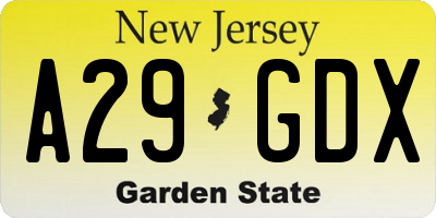 NJ license plate A29GDX