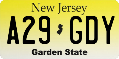 NJ license plate A29GDY