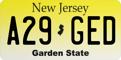 NJ license plate A29GED