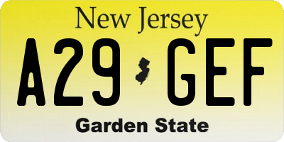 NJ license plate A29GEF