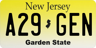 NJ license plate A29GEN