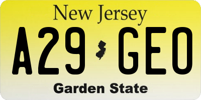 NJ license plate A29GEO