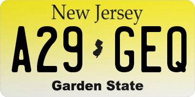 NJ license plate A29GEQ