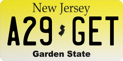 NJ license plate A29GET