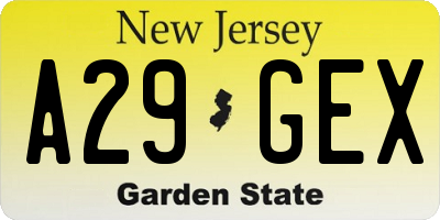 NJ license plate A29GEX