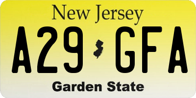 NJ license plate A29GFA