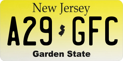 NJ license plate A29GFC