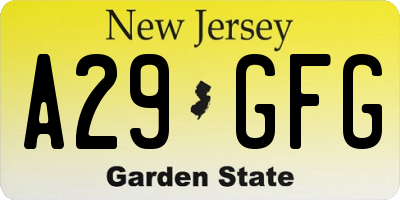 NJ license plate A29GFG