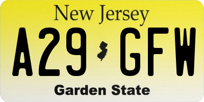 NJ license plate A29GFW
