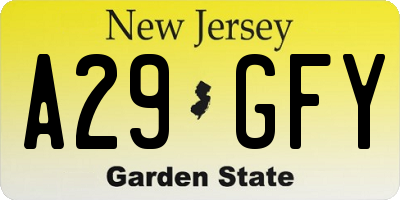 NJ license plate A29GFY