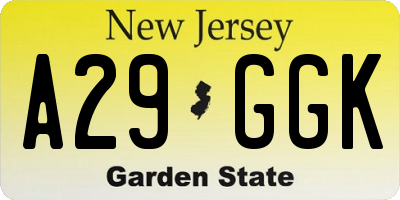 NJ license plate A29GGK