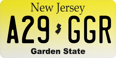 NJ license plate A29GGR
