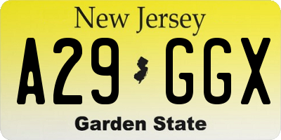 NJ license plate A29GGX