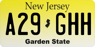 NJ license plate A29GHH