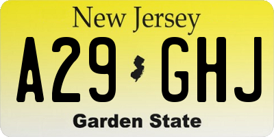 NJ license plate A29GHJ