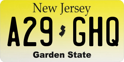 NJ license plate A29GHQ