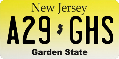 NJ license plate A29GHS