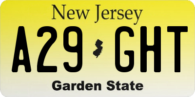 NJ license plate A29GHT