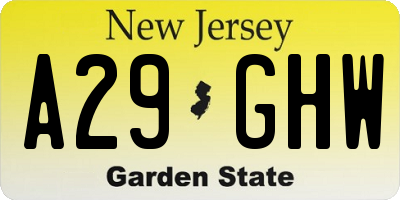 NJ license plate A29GHW