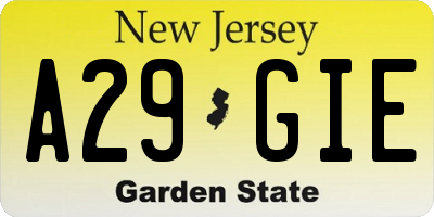 NJ license plate A29GIE