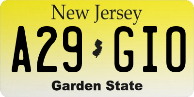 NJ license plate A29GIO