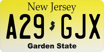NJ license plate A29GJX