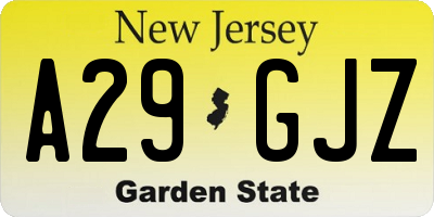 NJ license plate A29GJZ