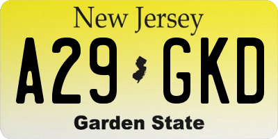NJ license plate A29GKD