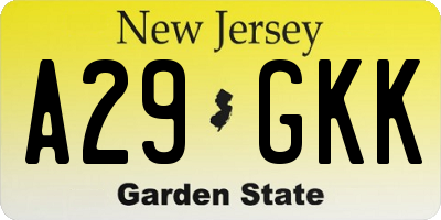 NJ license plate A29GKK