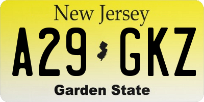 NJ license plate A29GKZ