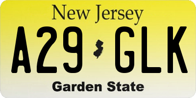 NJ license plate A29GLK