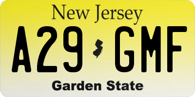 NJ license plate A29GMF