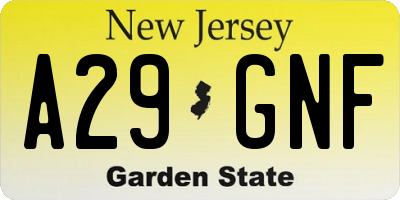 NJ license plate A29GNF